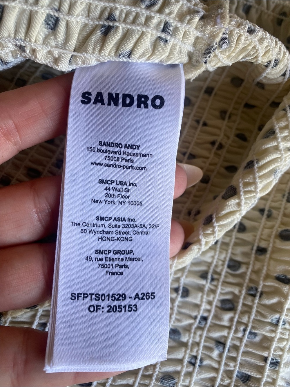 Sandro Racine smocked Polka Dot Beige Black Mock Neck Puff Sleeve Blouse size 4 - Picture 12 of 16